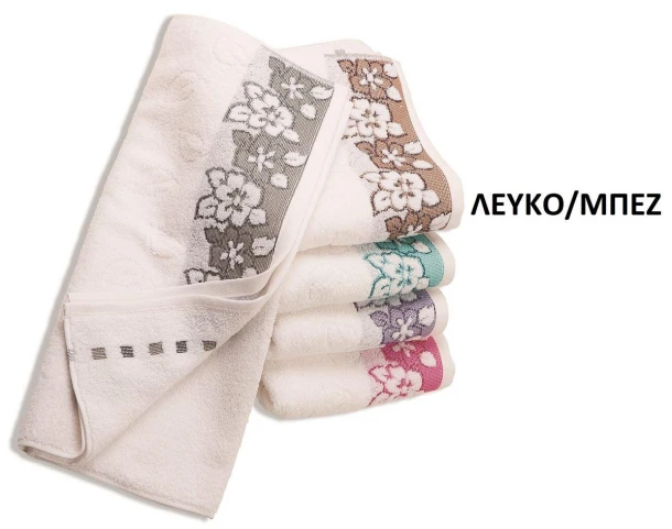 Πετσέτα Βαμβακερή Ζακάρ Μεμονωμένη Σώματος 70x140εκ. Zero Twist Ερατώ Λευκό-Μπεζ DimCol