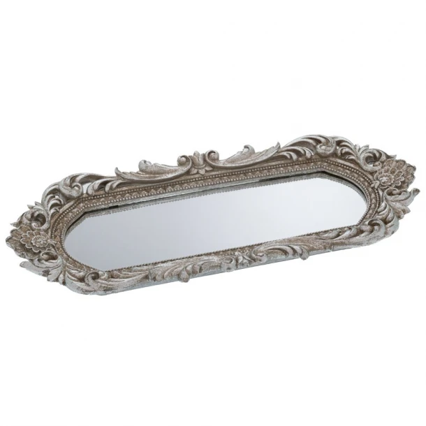 Διακοσμητικός Δίσκος Polyresin Ασημί Με Καθρέπτη 33,5x14x2,5εκ. iliadis 89731