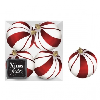 Σετ Μπάλες 4τμχ Κόκκινες-Λευκές Δ10εκ. Xmas fest 93-3577