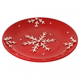 Χριστουγεννιάτικο Πιάτο Γλυκού Κεραμικό Χιονονιφάδες Κόκκινο-Λευκό 20x2εκ. iliadis 81575
