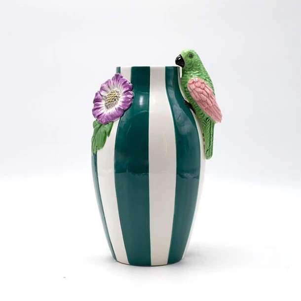Βάζο Κεραμικό Παπαγάλος Λευκό-Πράσινο 15x13,8x26εκ. ESTHETI 819-00582