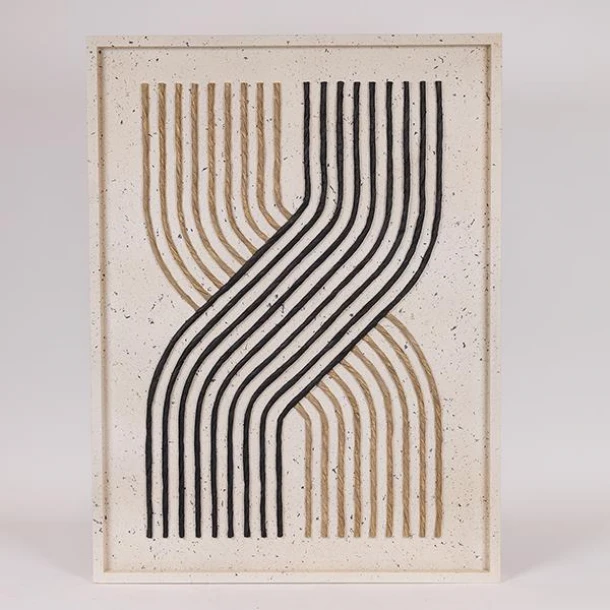 Πίνακας Καμβάς Ανάγλυφος Με Γραμμές Λευκός-Μπεζ-Μαύρος 60x3x80εκ. ESTHETI 812-10004