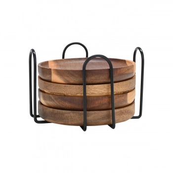 Σουβέρ Σετ 4τμχ Ξύλινα Ακακίας Με Μεταλλική Βάση Allure 11,5x10x7,5εκ. Estia 01-30919