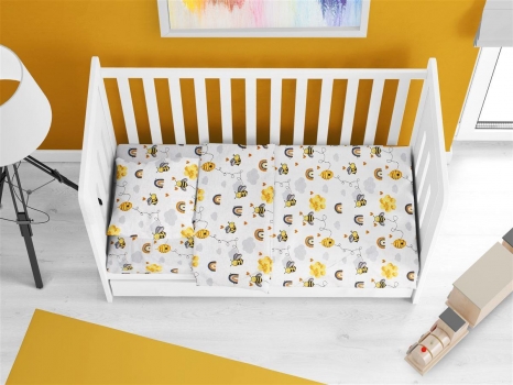 Παπλωματοθήκη Βαμβακερή Κούνιας 120x160εκ. Honey Bee 545 White-Yellow Dimcol