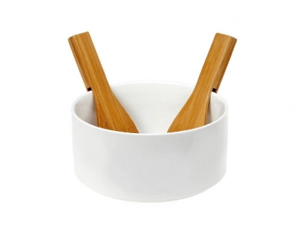 Σαλατιέρα Πορσελάνης Λευκή Με Κουτάλες 23x8,5εκ. Cryspo Trio 26.000.923