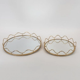 Δίσκος Σετ 2τμχ Μεταλλικός Με Καθρέπτη Χρυσό Περιστρεφόμενος 39x5,5εκ.-30,5x5,5εκ. ESTHETI 752-16125