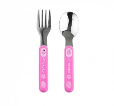 Σετ Κουτάλι & Πιρούνι Ανοξείδωτο Ροζ akuku A0101