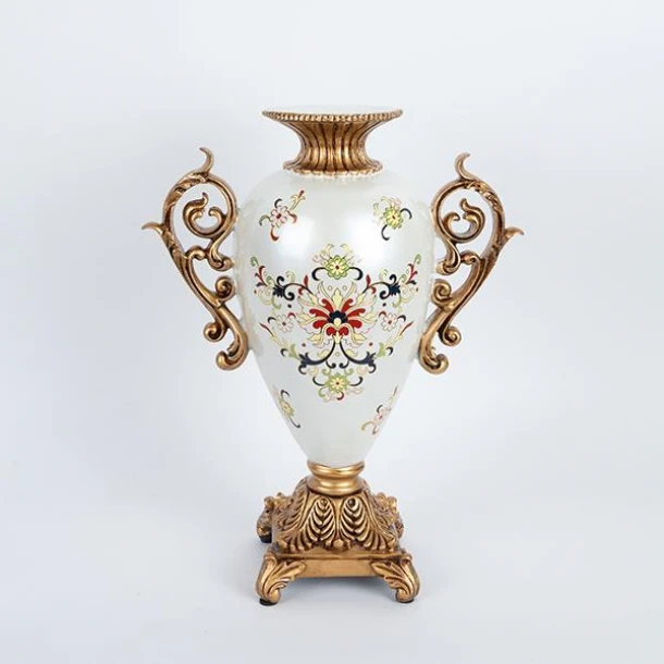 Βάζο Πορσελάνης-Polyresin Λευκό-Χρυσό 30x15x45εκ. ESTHETI 752-21011