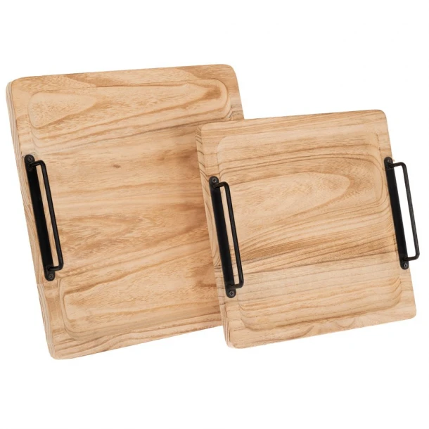 Δίσκος Σετ 2τμχ Ξύλινος-Μεταλλικός Natural-Μαύρος 30x30x4,5εκ.-25x25x4,5εκ. iliadis 89614