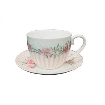 Σετ 2τμχ Φλυτζάνια Τσαγιού Πορσελάνης Λευκό-Ροζ 230ml ESTHETI 820-00004