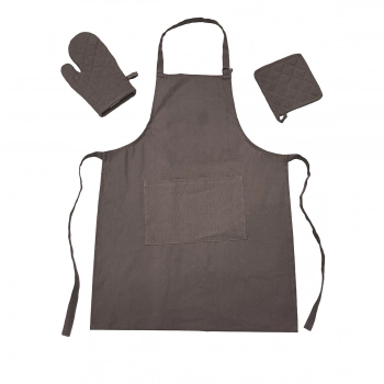 Σετ 3τμχ Ποδιά & Πιάστρα Με Γάντι Βαμβακερά Zoe Brown-Grey Melinen 20005241