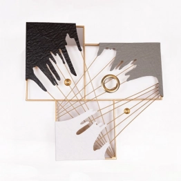 Διακοσμητικό Τοίχου Μεταλλικό Γκρι-Χρυσό-Λευκό-Μαύρο 69x7x69εκ. ESTHETI 812-30008