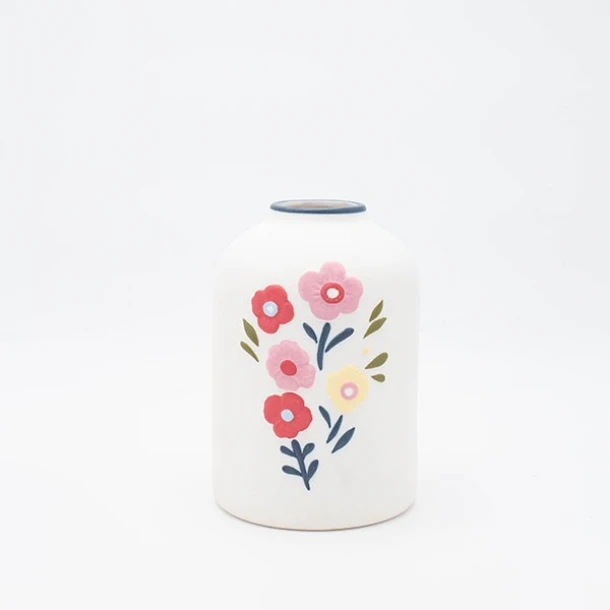 Βάζο Κεραμικό Λευκό Με Λουλούδια 12,8x13,4x19,2εκ. ESTHETI 819-00209