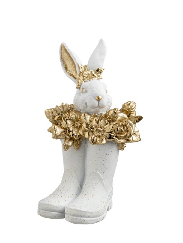 Διακοσμητική Πασχαλινή Μπότα Με Λαγό Polyester Λευκό-Χρυσό 10,5x10,5x19εκ. Zen Collection 26.6.52470