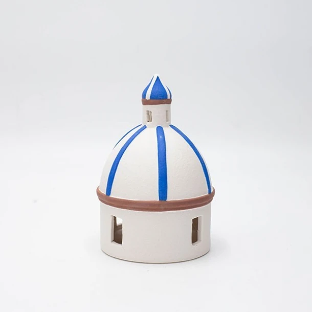 Διακοσμητικό Επιτραπέζιο Σπιτάκι Πορσελάνης Με Led Λευκό-Μπλε 9,7x9,7x14,5εκ. ESTHETI 819-00214