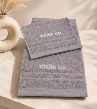 Πετσέτα Βαμβακερή Με Κέντημα Make Up New 30x50εκ.-500gr/m2 Plain Line Light Grey