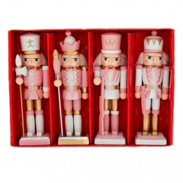 Χριστουγεννιάτικο Κρεμαστό Στολίδι Σετ 4τμχ Καρυοθραύστες Ξύλινοι Ροζ 13εκ. iliadis 86884