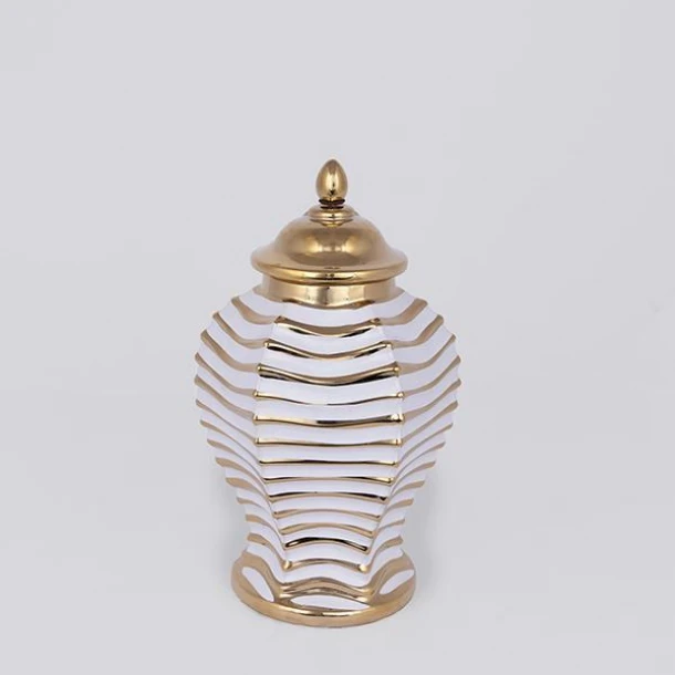 Βάζο Με Καπάκι Κεραμικό-Μεταλλικό Λευκό-Χρυσό 18,3x30εκ. ESTHETI 752-20354