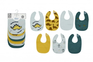 Σετ 7τμχ Σαλιάρες Polycotton Με Αδιάβροχη Επένδυση Dinosaur 08 Aqua Dimcol