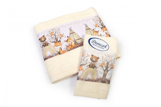 Σετ Πετσέτες 2τμχ Βαμβακερές Forest Animals 336 Ecru DimCol
