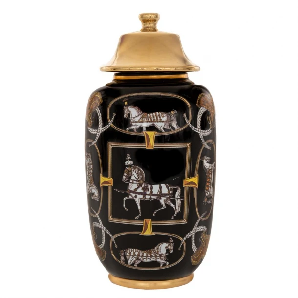 Διακοσμητικό Βάζο Με Καπάκι Κεραμικό Μαύρο-Χρυσό Φ18x37εκ. iliadis 88134