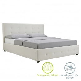 Κρεβάτι Roi pakoworld 160x200 PU λευκό ματ + αποθηκευτικό χώρο
