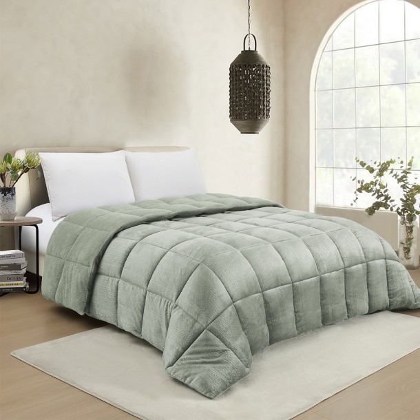 Κουβερτοπάπλωμα Flannel-Sherpa Μονό 160x220εκ. Shelby Soft Olive Melinen 20004973