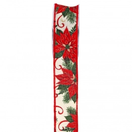 Χριστουγεννιάτικη Κορδέλα Poinsettia 4,3εκ.-9μ. Κόκκινη-Πράσινη iliadis 11242
