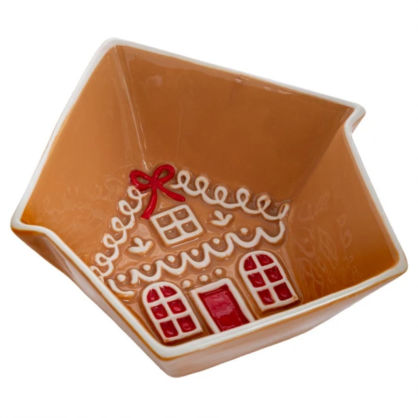 Χριστουγεννιάτικο Μπωλ Κεραμικό Σπιτάκι Gingerbread Καφέ 14x14x5εκ. iliadis 94107