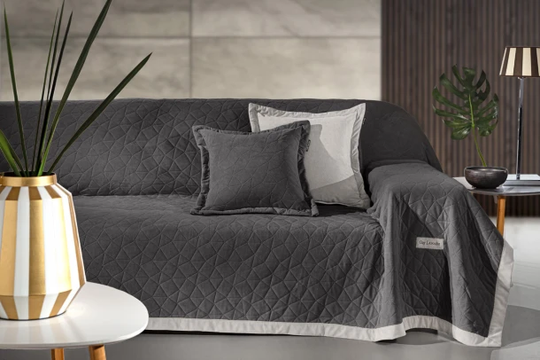 Ριχτάρι Βελούδινο Διθέσιος 170x250εκ. Με Διακοσμητική Μαξιλαροθήκη Avalon Carbon Guy Laroche