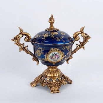 Φοντανιέρα Πορσελάνης-Polyresin Μπλε-Χρυσή Με Λουλούδια 39x22x35εκ. ESTHETI 752-21019