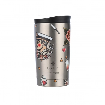 Θερμός Ποτήρι Ανοξείδωτος Travel Mug Old School Ink The Aegean 350ml-8x8x15εκ. Estia 01-31916