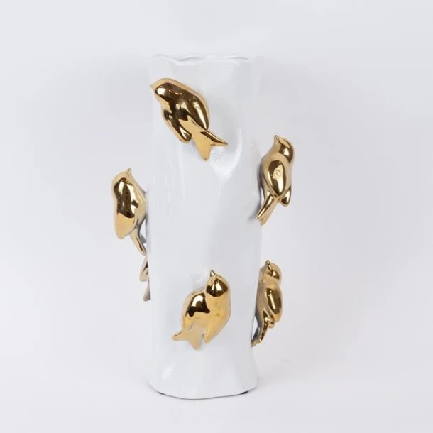 Βάζο Κεραμικό Λευκό-Χρυσό 19,5x19,5x38,5εκ. ESTHETI 752-20408