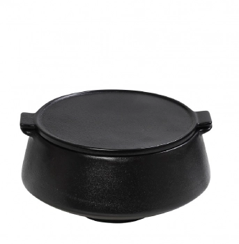 Μπωλ Σερβιρίσματος Με Καπάκι Stoneware Μαύρο Mianmar ESPIEL 15,5x13,2x8εκ. GMT202