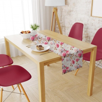 Runner Αλέκιαστο Polycotton 40x180εκ. Roses 465 Grey-Pink DimCol