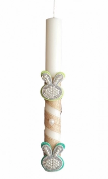 Λαμπάδα Αρωματική Χειροποίητη Με Λαγουδάκια Στρας & Πέρλες 2,5x25εκ. 24-782