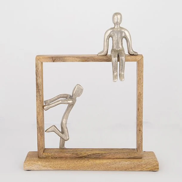 Διακοσμητικό Επιτραπέζιο Φιγούρες Ξύλινη-Μεταλλική Ασημί-Natural 30x5x36εκ. ESTHETI 752-27115