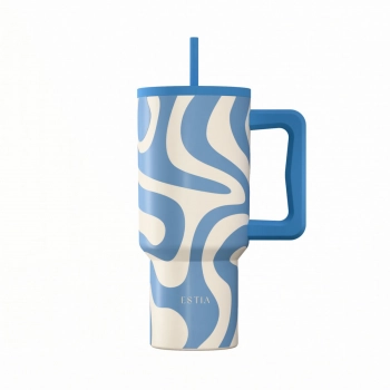Θερμός Ανοξείδωτος Straw Tumbler XL 14,5x10x22,8εκ.-900ml Ocean Waves Save The Aegean Estia 01-41571