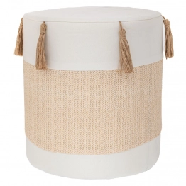 Σκαμπώ Υφασμάτινο Λευκό-Κρεμ Με Φουντάκια 34x37εκ. iliadis 91741