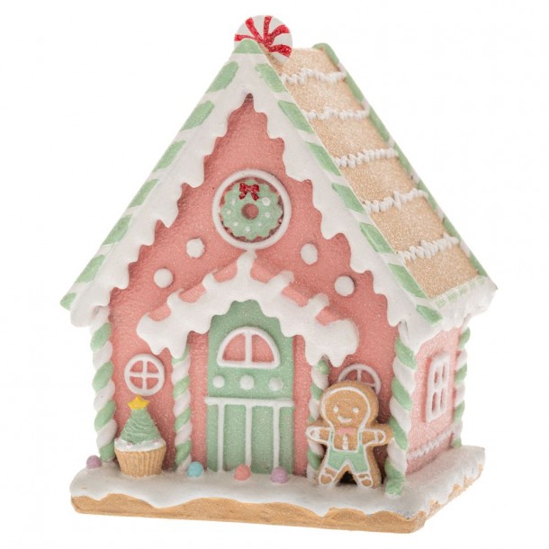 Χριστουγεννιάτικο Διακοσμητικό Σπίτι Gingerbread Polyresin Παστέλ 12x10x16εκ. iliadis 87218