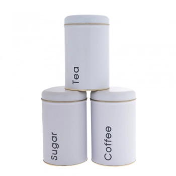 Δοχείο Σετ 3τμχ Coffee-Sugar-Tea Μεταλλικά Λευκά 10x16εκ. iliadis 84443