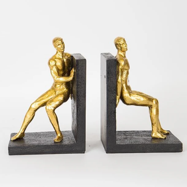 Βιβλιοστάτης Σετ 2τμχ Με Αγαλματίδια Χρυσά-Μαύρα 33,5x11,5x25εκ. ESTHETI 752-19013