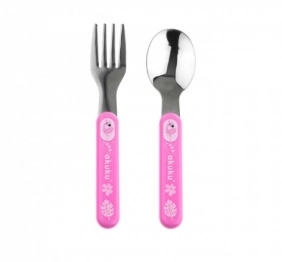 Σετ Κουτάλι & Πιρούνι Ανοξείδωτο Ροζ akuku A0101
