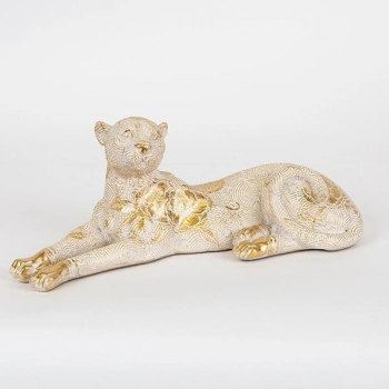 Διακοσμητική Επιτραπέζια Λεοπάρδαλη Polyresin Λευκή-Χρυσή 32,5x12,8x12εκ. ESTHETI 752-11606