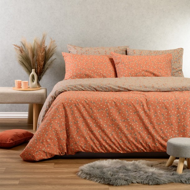 Σετ Σεντόνια Polycotton Υπέρδιπλα Με Λάστιχο 160x200+32εκ. Cesare Apricot Casual Line Melinen 20005310