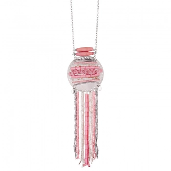 Κολιέ Μακρύ Φο Μπιζού Με Χάντρες Ροζ 89εκ. 24-2821