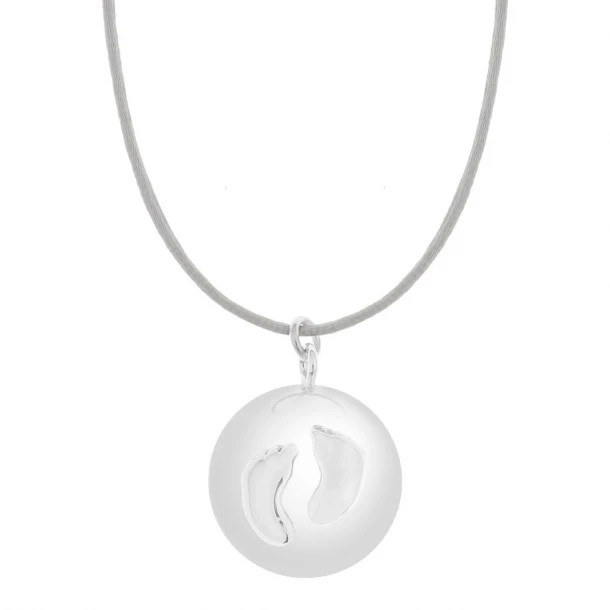 Μενταγιόν Εγκυμοσύνης Επάργυρο-Βαμβακερό Bola Sofie Silver-Grey Πατουσάκια Proud Mama PM-668