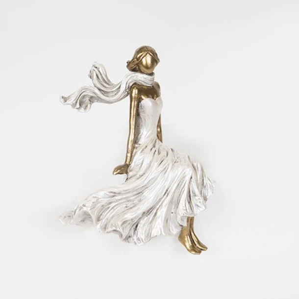 Διακοσμητική Επιτραπέζια Γυναικεία Φιγούρα Polyresin Λευκό-Ασημί-Χρυσό 15,5x7x19εκ. ESTHETI 752-27087