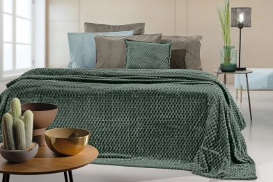 Σετ 2τμχ Κουβέρτα Υπέρδιπλη Velour Fleece 220x240εκ. Με Διακοσμητική Μαξιλαροθήκη Smoothie Pesto Guy Laroche