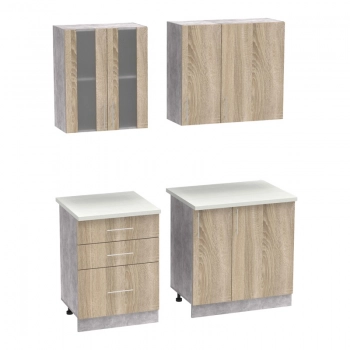 Σύνθεση κουζίνας Festa III pakoworld μελαμίνη σε sonoma απόχρωση και πάγκο σε ανοιχτό γκρι 140x60x85εκ